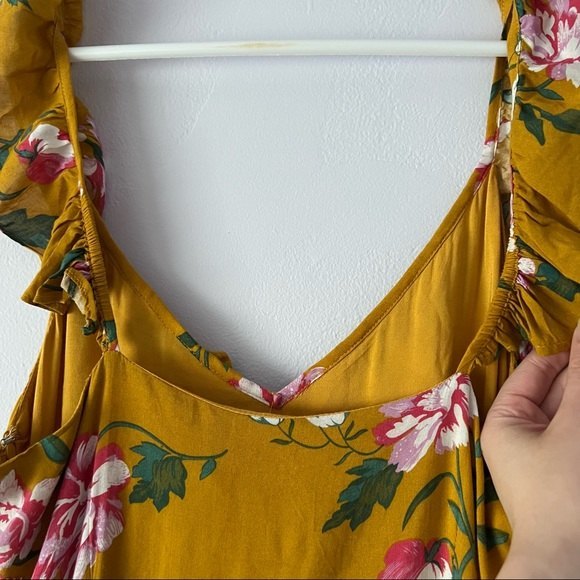 NWT MINKPINK Mustard Yellow Floral Ruffled Tiered Mini Dress - Picture 6 of 14